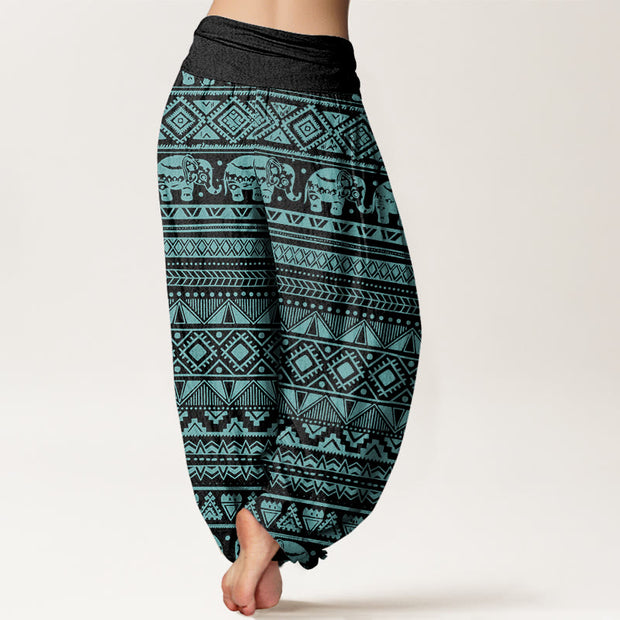 Buddha Stones Casual Elephant Geometric Figure Women's Elastic Waist Harem Pants Women's Harem Pants BS 9