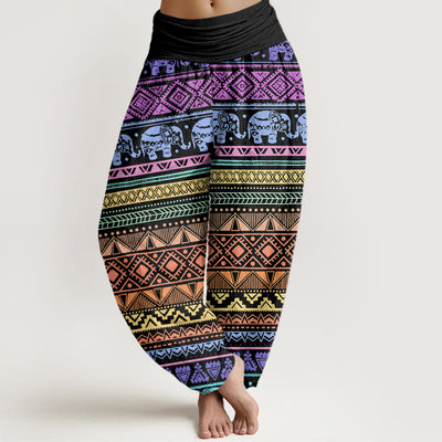 Buddha Stones Casual Elephant Geometric Figure Women's Elastic Waist Harem Pants - Black - US22，UK/AU26，EU54 (6XL) - image 1