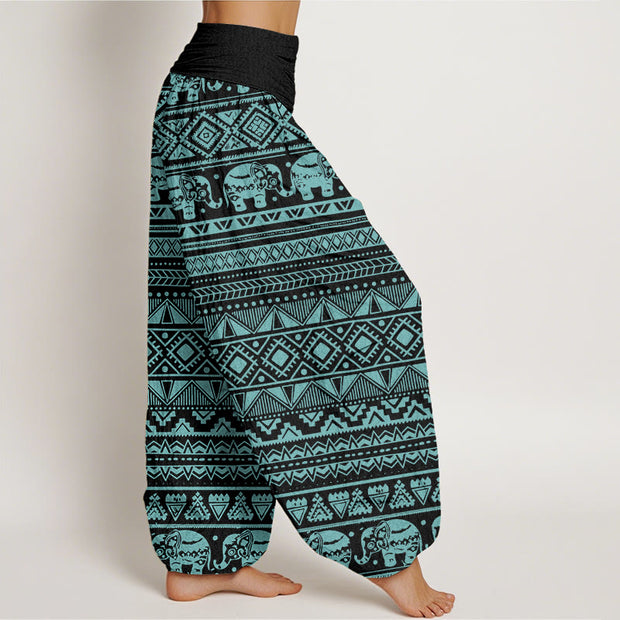 Buddha Stones Casual Elephant Geometric Figure Women's Elastic Waist Harem Pants Women's Harem Pants BS 8