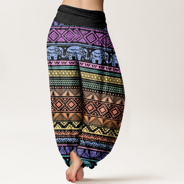 Buddha Stones Casual Elephant Geometric Figure Women's Elastic Waist Harem Pants