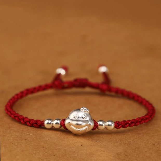 Buddha Stones Red String 999 Sterling Silver Snake Head Year of the Snake Luck Bracelet Bracelet BS Dark Red String(Wrist Circumference: 14-16cm)