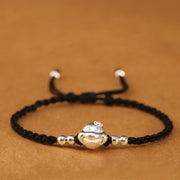 Buddha Stones Red String 999 Sterling Silver Snake Head Year of the Snake Luck Bracelet Bracelet BS Black String(Wrist Circumference: 14-16cm)