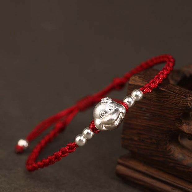 Buddha Stones Red String 999 Sterling Silver Snake Head Year of the Snake Luck Bracelet Bracelet BS 6