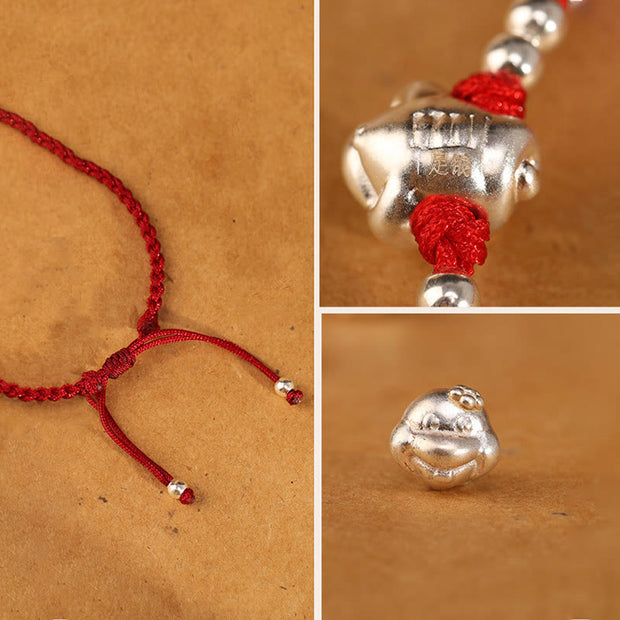 Buddha Stones Red String 999 Sterling Silver Snake Head Year of the Snake Luck Bracelet Bracelet BS 8