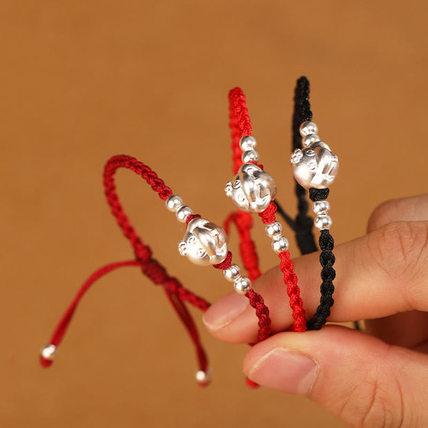 Buddha Stones Red String 999 Sterling Silver Snake Head Year of the Snake Luck Bracelet Bracelet BS 3