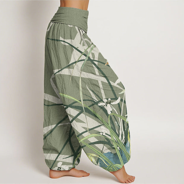 Buddha Stones Casual Orchid leaf Butterflies Women's Elastic Waist Harem Pants Women's Harem Pants BS 5