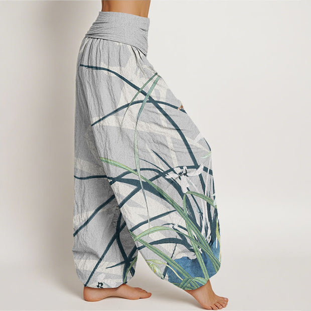 Buddha Stones Casual Orchid leaf Butterflies Women's Elastic Waist Harem Pants