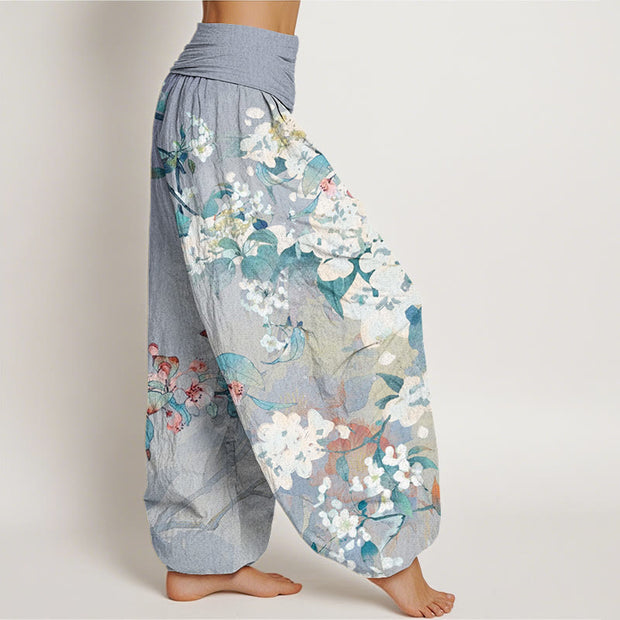 Buddha Stones Casual Branch Flower Butterfly Women's Elastic Waist Harem Pants Women's Harem Pants BS 1