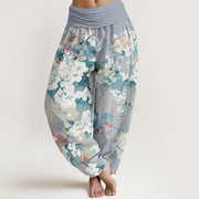 Buddha Stones Casual Branch Flower Butterfly Women's Elastic Waist Harem Pants Women's Harem Pants BS LightBlue US22，UK/AU26，EU54 (6XL)