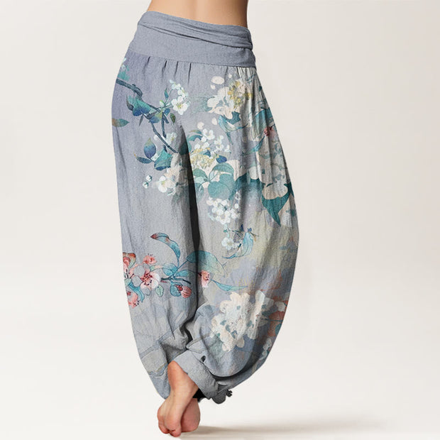 Buddha Stones Casual Branch Flower Butterfly Women's Elastic Waist Harem Pants Women's Harem Pants BS 2