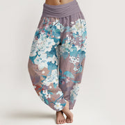 Buddha Stones Casual Branch Flower Butterfly Women's Elastic Waist Harem Pants Women's Harem Pants BS Plum US22，UK/AU26，EU54 (6XL)