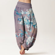 Buddha Stones Casual Branch Flower Butterfly Women's Elastic Waist Harem Pants Women's Harem Pants BS 6