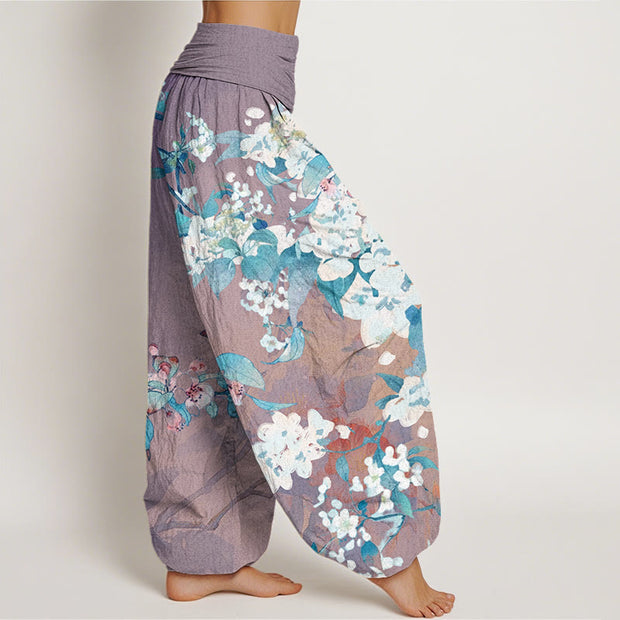 Buddha Stones Casual Branch Flower Butterfly Women's Elastic Waist Harem Pants Women's Harem Pants BS 5