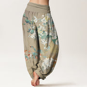 Buddha Stones Casual Branch Flower Butterfly Women's Elastic Waist Harem Pants Women's Harem Pants BS 9