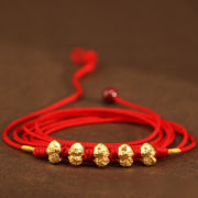 Buddha Stones 999 Gold Ingot Coin Ruyi Gourd Fu Character Year of the Snake Red String Belly Chain