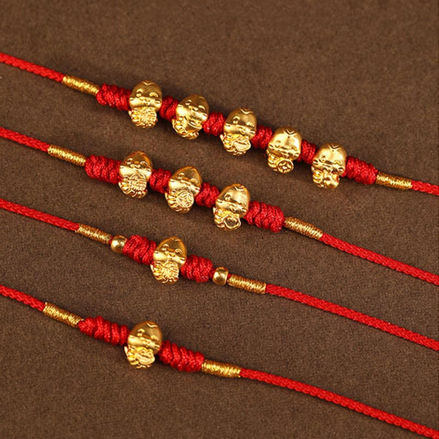 Buddha Stones 999 Gold Ingot Coin Ruyi Gourd Fu Character Year of the Snake Red String Belly Chain Belly Chain BS 18