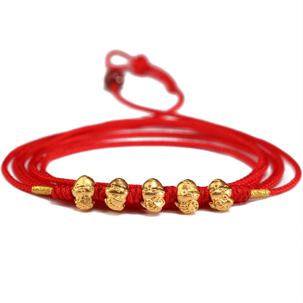 Buddha Stones 999 Gold Ingot Coin Ruyi Gourd Fu Character Year of the Snake Red String Belly Chain Belly Chain BS 12