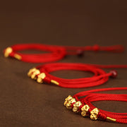 Buddha Stones 999 Gold Ingot Coin Ruyi Gourd Fu Character Year of the Snake Red String Belly Chain