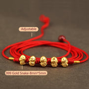 Buddha Stones 999 Gold Ingot Coin Ruyi Gourd Fu Character Year of the Snake Red String Belly Chain