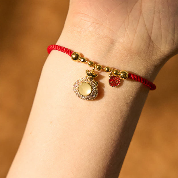 Buddha Stones Red String Fu Character Treasure Money Bag Year Of The Snake Protection Braided Bracelet