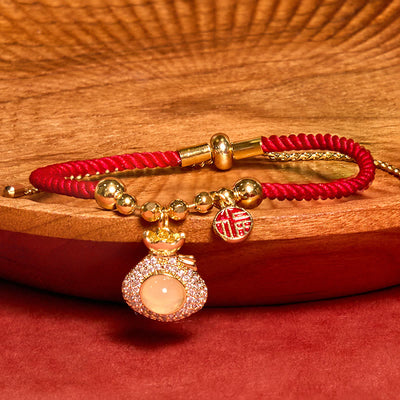 Buddha Stones Red String Fu Character Treasure Money Bag Year Of The Snake Protection Braided Bracelet