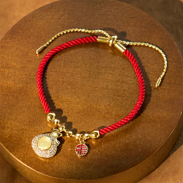 Buddha Stones Red String Fu Character Treasure Money Bag Year Of The Snake Protection Braided Bracelet