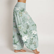 Buddha Stones Casual Flower Plant Lily Women's Elastic Waist Harem Pants Women's Harem Pants BS 1