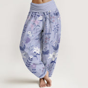 Buddha Stones Casual Flower Plant Lily Women's Elastic Waist Harem Pants Women's Harem Pants BS MediumSlateBlue US22，UK/AU26，EU54 (6XL)