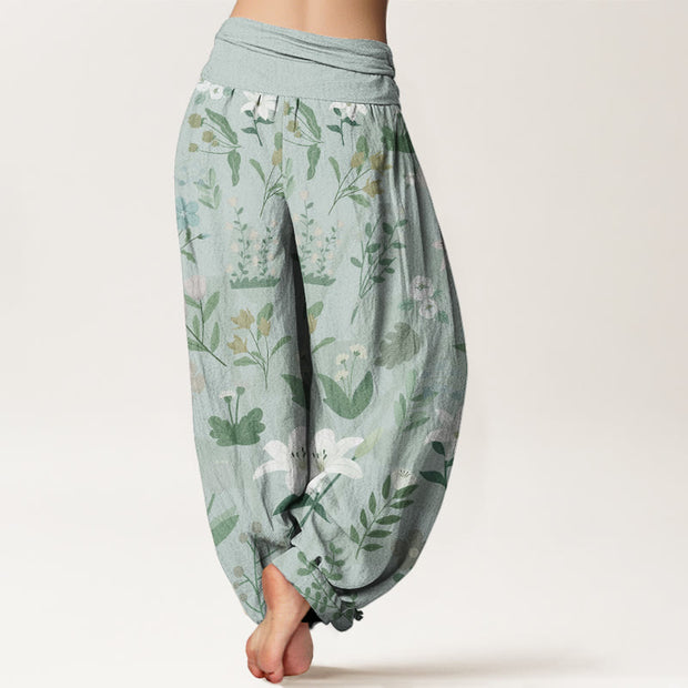 Buddha Stones Casual Flower Plant Lily Women's Elastic Waist Harem Pants Women's Harem Pants BS 2