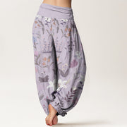 Buddha Stones Casual Flower Plant Lily Women's Elastic Waist Harem Pants Women's Harem Pants BS 9