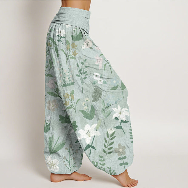 Buddha Stones Casual Flower Plant Lily Women's Elastic Waist Harem Pants Women's Harem Pants BS 1