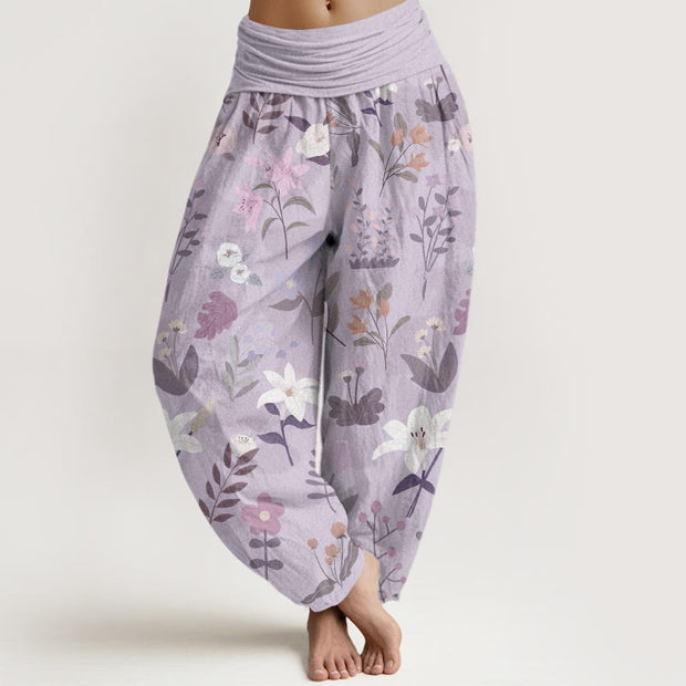 Buddha Stones Casual Flower Plant Lily Women's Elastic Waist Harem Pants Women's Harem Pants BS Thistle US22，UK/AU26，EU54 (6XL)