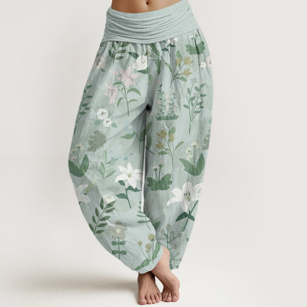 Buddha Stones Casual Flower Plant Lily Women's Elastic Waist Harem Pants Women's Harem Pants BS PaleTurquoise US22，UK/AU26，EU54 (6XL)