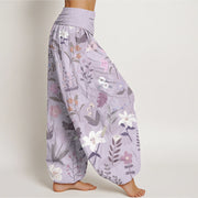 Buddha Stones Casual Flower Plant Lily Women's Elastic Waist Harem Pants Women's Harem Pants BS 8