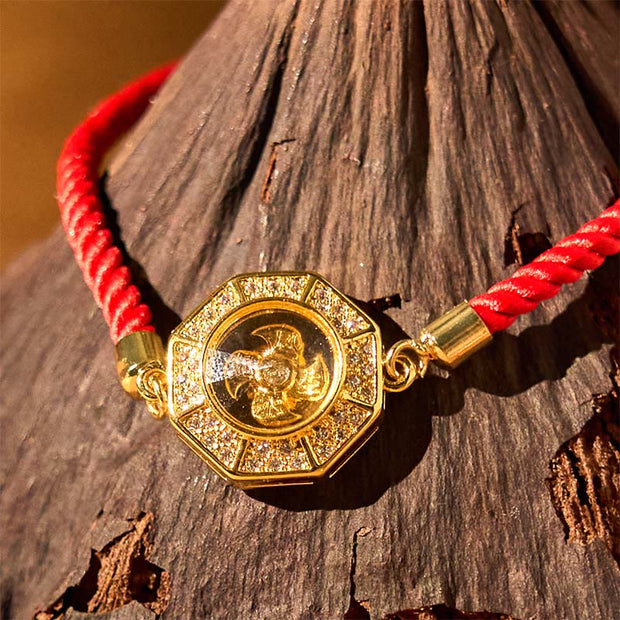 Buddha Stones Copper Brass Rotatable Windmill Feng Sheng Shui Qi Red String Faith Braided Bracelet