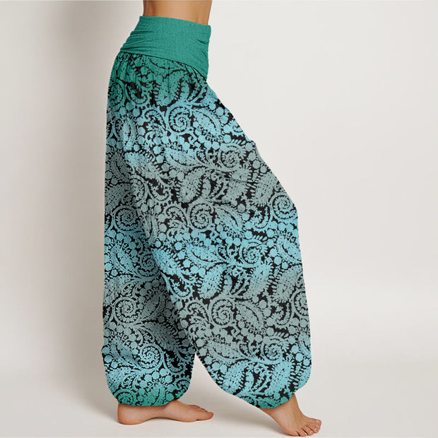 Buddha Stones Casual Geometric Rotating Flower Leaves Women's Elastic Waist Harem Pants Women's Harem Pants BS 5