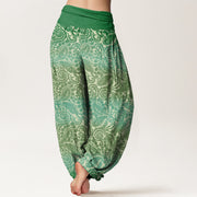 Buddha Stones Casual Geometric Rotating Flower Leaves Women's Elastic Waist Harem Pants