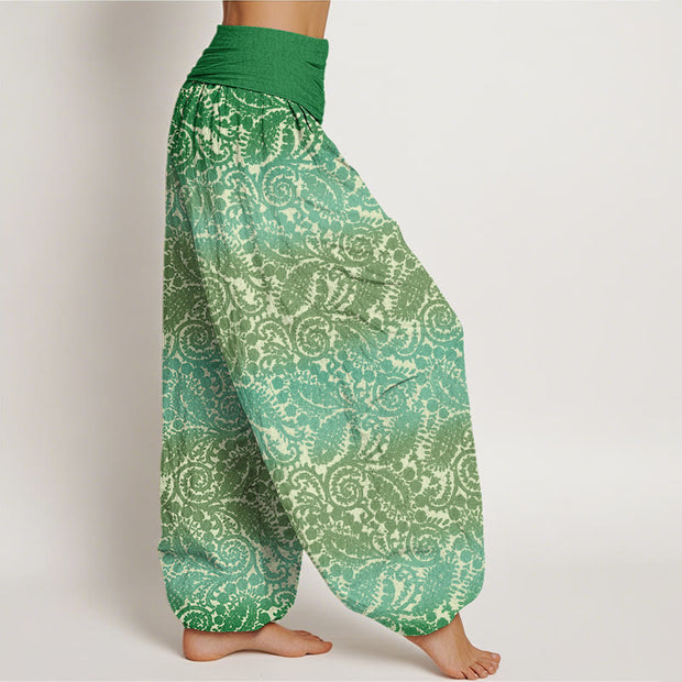 Buddha Stones Casual Geometric Rotating Flower Leaves Women's Elastic Waist Harem Pants Women's Harem Pants BS 8