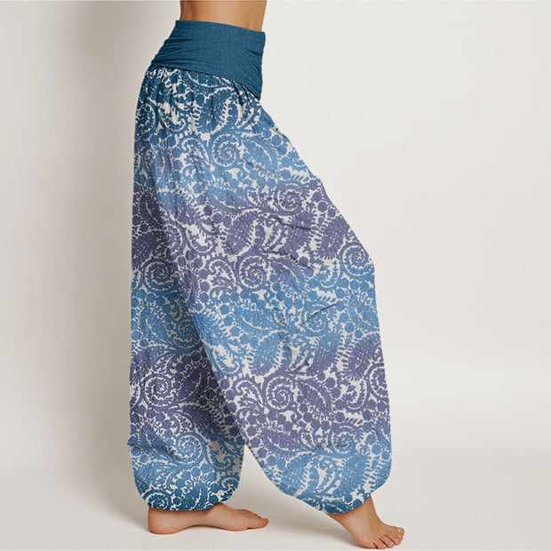 Buddha Stones Casual Geometric Rotating Flower Leaves Women's Elastic Waist Harem Pants Women's Harem Pants BS 1