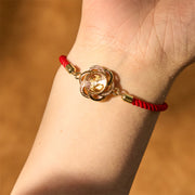 Buddha Stones Rotatable Plum Red String Copper Brass Windmill Feng Sheng Shui Qi Protection Braided Bracelet