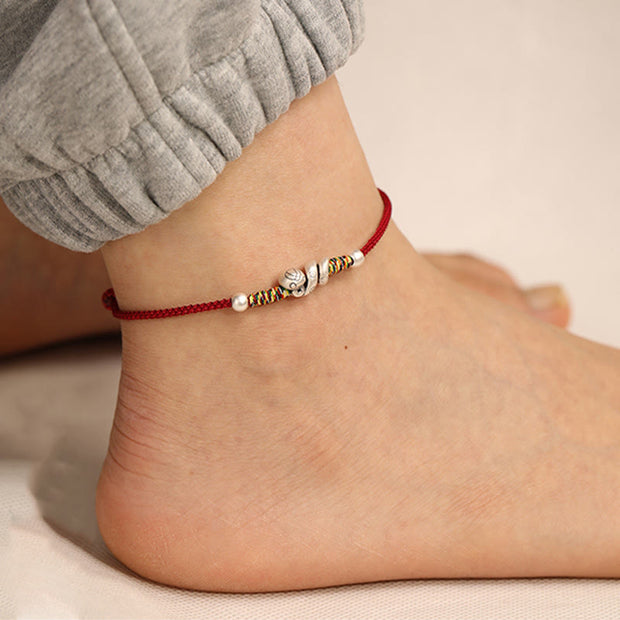 Buddha Stones Red String 999 Sterling Silver Year Of The Snake Anklet Anklet BS Dark Red String