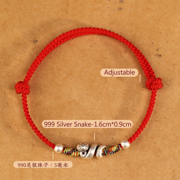 Buddha Stones Red String 999 Sterling Silver Year Of The Snake Anklet Anklet BS 3