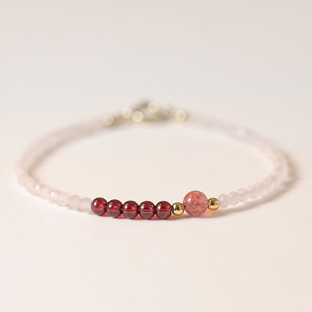 FREE Today: Loving Energy and Passionate 2mm Rose Quartz Garnet Strawberry Quartz Ultra-Thin Beads Bracelet