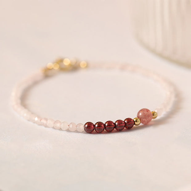 Buddha Stones 2mm Rose Quartz Garnet Strawberry Quartz Ultra-Thin Beads Healing Energy Bracelet Bracelet BS 2