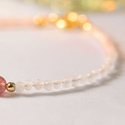 Buddha Stones 2mm Rose Quartz Garnet Strawberry Quartz Ultra-Thin Beads Healing Energy Bracelet Bracelet BS 10