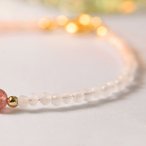 Buddha Stones 2mm Rose Quartz Garnet Strawberry Quartz Ultra-Thin Beads Healing Energy Bracelet