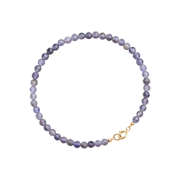 Buddha Stones 3mm Amethyst Iolite Ultra-thin Beads 14k Gold Plated Copper Communication Bracelet Bracelet BS 14