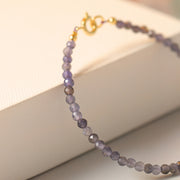 Buddha Stones 3mm Amethyst Iolite Ultra-thin Beads 14k Gold Plated Copper Communication Bracelet Bracelet BS 12