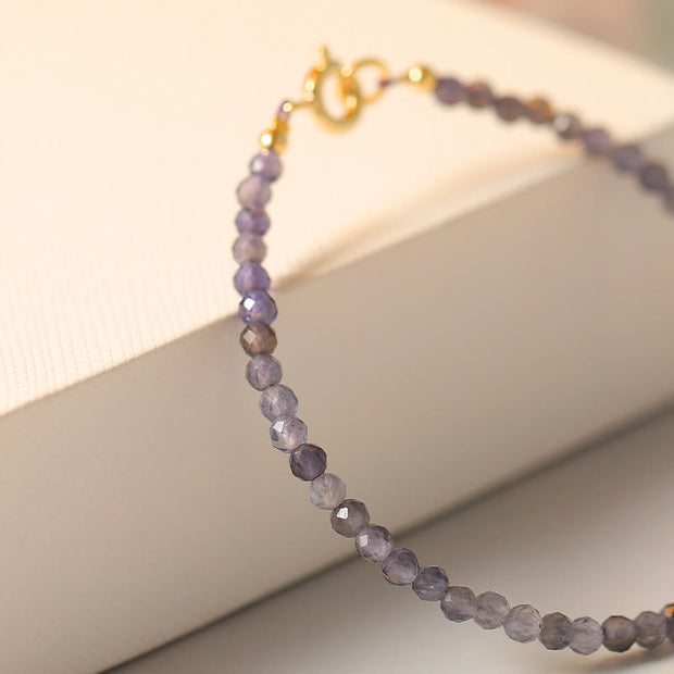 Buddha Stones 3mm Amethyst Iolite Ultra-thin Beads 14k Gold Plated Copper Communication Bracelet Bracelet BS 12