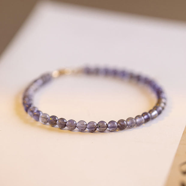 Buddha Stones 3mm Amethyst Iolite Ultra-thin Beads 14k Gold Plated Copper Communication Bracelet Bracelet BS 3mm Iolite(Wrist Circumference: 15cm)